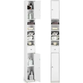 COSTWAY Badschrank Hochschrank schmal, Badezimmerschrank mit 2 Türen, 1 Schublade und verstellbaren Regalen, platzsparender Badregal für Badezimmer, Wohnzimmer, Küche, Weiß, 20 x 20 x 180 cm - Weiß