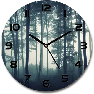 Wanduhr aus Glas 30fi Glasbild Glasuhr Gehärtetes Glas - schwarze-zeiger - Fog in the forest - Schwarz