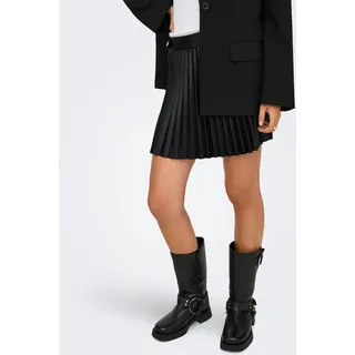 Lederimitatrock ONLY "ONLVIVE LIFE HW PLEAT FAUX LE SKIRT PNT", Damen, Gr. L (40), schwarz, Web, Obermaterial: 100% Polyester, unifarben, regular fit kurz, Röcke Lederimitatrock