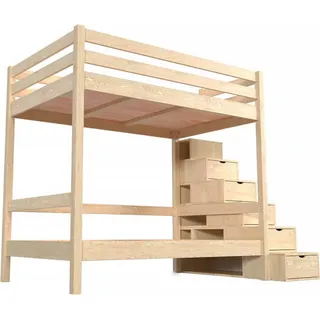 Etagenbett 4 Personen 120x200 Holz mit Treppenregal Sylvia - Naturlack