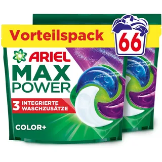 Ariel Max Power PODS, Flüssigwaschmittelkapseln 66 Wäschen, Color+, Mit 3 integrierten Waschzusätzen