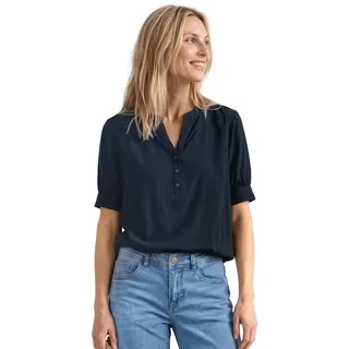 Street One Damen Kurzarm Bluse mit Split Neck und Elastiksaum