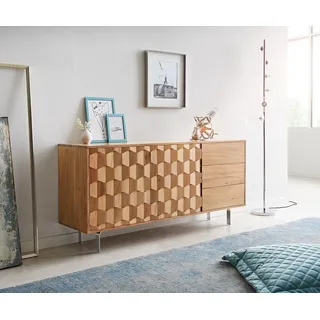 Sideboard Fevo 145 cm Akazie Natur 2 Türen 3 Schubfächer L-Fuß