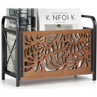 Optyuwah Zeitungsständer Holz Zeitschriftenhalter modern Zeitungshalter | Magazinständer Elegantes Skelett-Muster Aufbewahrungskorb Magazinsammler Aufbewahrung Organizer für Kataloge 33x26x17cm