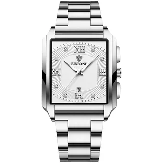 OIDEA Uhren Herren Quadratisch Armbanduhr: Silber Herrenuhr Analog Quarz Uhr Kalender Strass mit Beleuchtenden Zeiger Geschäfts Beiläufige Wasserdicht 30m Metallarmband Geschenk für Männer