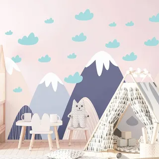 Wandaufkleber für Kinder, Dekoration für Babyzimmer, selbstklebend, riesig, für Kinder, skandinavische Berge, FINKA – 90 x 135 cm