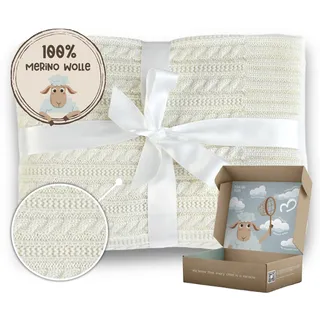 MIRARI Kids Babydecke, gestrickt, 100 Merinowolle, Strickdecke, 75 x 100 cm, warme Decke, Ecru