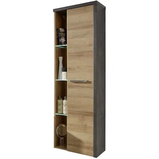 trendteam smart living - Hochschrank Schrank - Badezimmer - Bay - Aufbaumaß (BxHxT) 48 x 160 x 31 cm - Farbe Beton dunkel mit Eiche Riviera Honig - 169360128