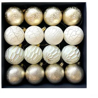 16-teiliges Weihnachtskugel-Box-Set, 6 cm, bruchsichere Kunststoff-Weihnachtskugeln, Ornamente, Dekoration für Weihnachten, Neujahrspartys zum Aufhängen (Champagner)