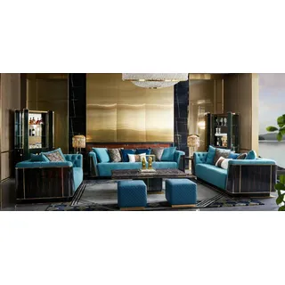 luxus wohnzimmer möbel samt sofa couch set couchtisch designer wohnlandschaft - Blau