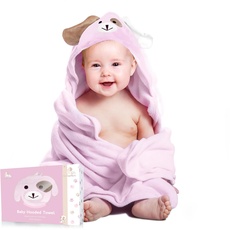 Premium Baby Handtuch Kapuze für Säuglinge & Kleinkinder – 100 % Bio-Bambus - 88,9 x 88,9 cm - Weiches und Großes Tuch – Kapuzenhandtuch Baby Ideal zum Abtrocknen für Jungen und Mädchen – Pink
