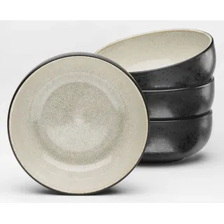 Schale TÖCHTER & SÖHNE "Mia", beige (sand), B:18cm H:7cm T:18cm Ø:18cm, Steingut, Schüsseln, Schale, reaktiv glasierte Innenseite, matte schwarze Glasur auf der Außenseite