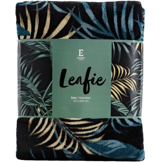 ESSEX - Kuscheldecke Leafie, 150 x 200 cm, Decke, 100% Polyester, Sofadecke, Blumen - Schwarz