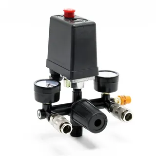 Wiltec Kompressor, Druckregler für Luftkompressor, Druckschalter Kompressor Ersatzteile mit 2 Anzeigen, 2 Kupplungen und Sicherheitsventil