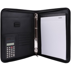 Bild Exclusiv A4 Schreibmappe mit Ringbuch, Taschenrechner, Reißverschluss, inkl. A4-Schreibblock, Lederoptik schwarz