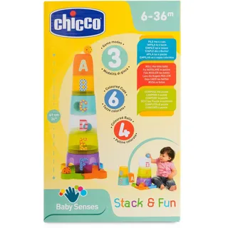 Chicco Steckturm, Stapelbecher Spielzeug, Stapelturm mit 6 bechers, mehrere Größen und Farben, mit Buchstaben zum Sortieren, 4 Kugeln, Puzzle-Basis, Baby Spielzeug, Für Babys & Kinder, 6-36 M
