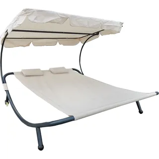 Doppelsonnenliege XXL mit Dach Kopfkissen Gartenliege Relaxliege Sonnenliege Beige - Beige