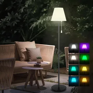 Solar Stehlampe Außen mit Fernbedienung und Lichtsensor RGBW Dimmbar Kabellos Aufladbar Wasserdicht Stehleuchte für Innen, Terrassen, Garten