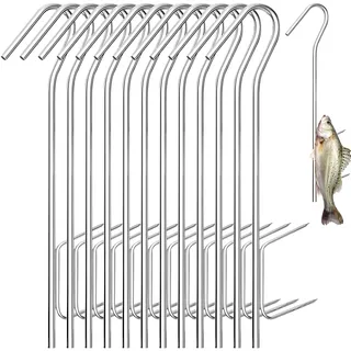12 Stück Räucherhaken, Edelstahl Fischhaken zum Räuchern, Fleischverarbeitung Fleischhaken, Forelle Metzgerhaken Set, Fleischerhaken zum Aufhängen von Geräuchertem Fisch, Fleisch & Wurst(21cm)
