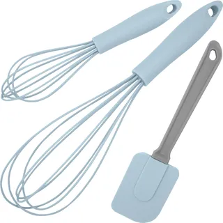 Linden Berg Schneebesen Set - 3-teiliges Küchenhelfer Set mit Teigschaber - Silikon beschichtet - ergonomisch - spülmaschinenfest - Baby blau