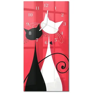 Tulup Wanduhr aus Glas 30x60 cm - Katzen , Rot , Rechteckig , 30x60x0.4 cm , Dekoration, Uhren, Wanduhren