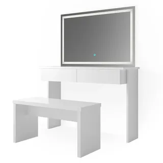 Vicco Schminktisch Azur Weiß 120 cm mit LED Spiegel und Bank, Model 36905 - Weiß