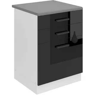 Belini Unterschrank Küche, Küchenunterschrank 60 cm Breite. SDSZ Küchenunterschrank mit Arbeitsplatte. Küchenschrank mit Schubladen, Schwarz Hochglanz - Schwarz