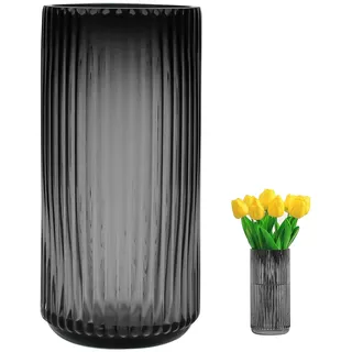 TEUYOE Vasen Glas, 20 cm Gerippte Glasvase,Modern Geriffelte Vase, für Orchideen, Rosen, Tulpen,Wohnzimmer, Esszimmer, Couchtisch, Küche, Büro(Grau)