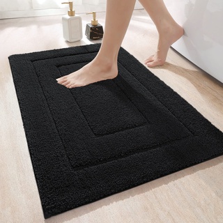 DEXI Badteppich rutschfeste,weicher Badezimmerteppich Wasserabsorbierend Badematte maschinenwaschbar Badvorleger für Dusche,Badewanne und Toilette -Schwarz,60 x 110 cm