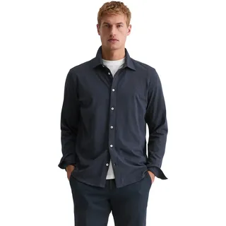 Langarmhemd MARC O'POLO "regular fit aus reiner Bio-Baumwolle", Herren, Gr. XL, N-Gr, schwarz navy, Jersey, Obermaterial: 100% Baumwolle, regular fit normal, Manschette, Hemden Langarmhemd, Jerseyhemd