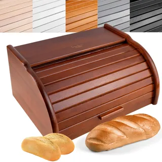 Creative Home Braun Brotkasten Holz | 38 x 28,5 x 17,5cm (+/-1cm) | Perfekte BrotBox für Brot Brötchen Kuchen | Brotkiste mit Roll-Deckel | Natürliche Brot-Kiste | Brotbehälter für Jede Küche
