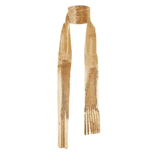 FakeFace Glitzernder Pailletten-Schal, 70er Jahre Disco-Accessoire, lange schmale Krawatte für Damen, Fasching Karneval Club Party Kostüm (Gold)