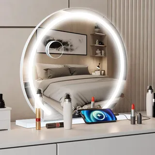 YU YUSING Hollywood Schminkspiegel mit Beleuchtung, 60X58cm Spiegel Dimmbar | 3 Farbtemperaturen, Groß Kosmetikspiegel Vanity Spiegel Tischspiegel mit Touchscreen USB Für Makeup 10X Vergrößerung