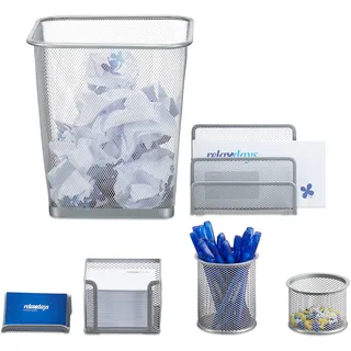 Relaxdays Schreibtisch Organizer Zettelbox Silber 6 St.