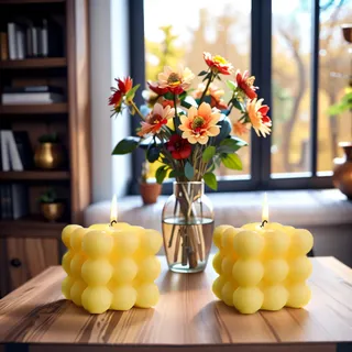2 Stück Handgemacht Bubble Kerze Candle, Natürlich und Wohlriechend Duftkerze Kerzen, Natürlichem Sojawachs Deko Handmade Kerze für Geburtstag, Valentinstag, Thanksgiving, Weihnachten (yellow+yellow)