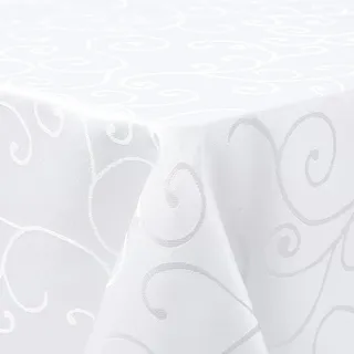 Homaxy Tischdecke Abwaschbar Rechteckig 140x180cm Polyester Tischtuch Tafeldecke Jacquard Tischwäsche Ornamente Schmutzabweisend Pflegeleicht, Weiß