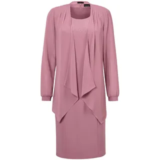 2-in-1-Kleid GOLDNER "Kurzgröße Edles Jerseykleid mit Chiffonjäckchen", Damen, Gr. 23, K-Gr, rosa (altrosé), Obermaterial: 97% Polyester PES. 3% Elasthan EL., festlich, Langarm, Kleider 2-in-1-Kleid, Mit schimmernden Glitzersteinchen