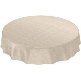 ANRO Wachstuchtischdecke Wachstuch Wachstischdecke Tischdecke Wachstuchdecke Beige Leinenoptik Rund 140cm