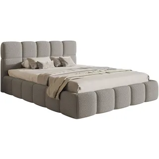 Selsey Cloudy - Bett mit Polsterrahmen, Boucle-Bezug in Grau, 140 cm - Grau