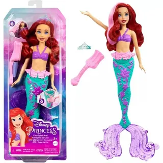 Mattel Disney Prinzessin Arielle die Meerjungfrau Puppe, Meerjungfrau Spielzeug, Schwanzflosse verändert durch Wasser Farbe, Disney Geschenke, Spielzeug ab 3 Jahre, HLW00