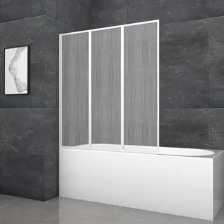 Marwell Badewannenfaltwand 3-teilig 125 x 130 cm – Schwenkbare Duschwand für Badewanne, gefrosteter Kunststoff, weiß, platzsparend, einfache Montage