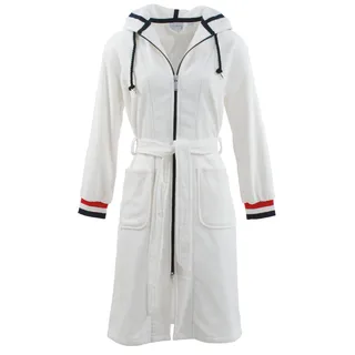 Damenbademantel CARL ROSS "437410" Gr. 44, weiß (sanftes weiß), 44/46, Velours, Hausmäntel, Damenbademantel, mit Tricolour Ärmelbündchen