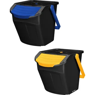 KOTARBAU® Mülltrennsystem Mülleimer Küche 2 Fächer Abfalleimer Deckel Plastik Küchenabfalleimer Küchenmülleimer Recycling System Trennsystem Müllsystem Dustbin Mülltrennung Eimer Mülltrennsysteme - Gelb, Blau