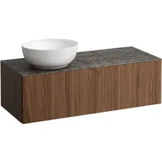 Laufen Il Bagno Alessi Schubladenelement, Steinplatte Marrone Naturale, Ausschnitt links, 120x50x37cm, zu WT-Schale H81897 5, H432312097, Farbe: Noce Canaletto