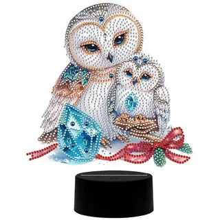 Demiawaking Diamond Painting Nachtlicht Tischdeko Tiere, Diamant Malerei Nachttischlampe Tischlampe LED Deko Eule Schmetterling Set, DIY 5D Diamant Painting Lampe für Geburtstag Geschenke (Eule 02)