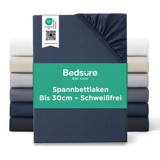 Bedsure Spannbettlaken 180x200cm Bis 30cm - Bettlaken 180 x 200 Boxspringbett, Oeko-TEX Zertifiziert Spannbetttücher, Gebürsteter-Mikrofaser, Hautfreundlich Weich & Pflegeleicht, Marineblau