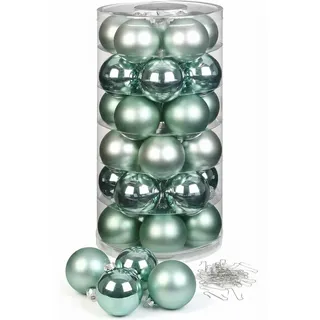 Inge Glas Weihnachtskugeln mit Haken | Schöne Christbaumkugeln aus Glas | Set 30 Kugeln und 40 Aufhänger | Christbaumschmuck Weihnachtsbaumkugeln (Winter Jade | Mint)