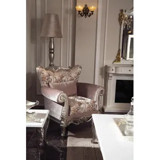 Gepolsterter Sessel Lila mit Blumenmuster Sofa Couch Wohnzimmer Möbel Barock Neu - Rosa