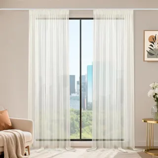 Runyéla Stores Gardinen mit Kräuselband 2er Set, Voile Schiebegardinen 260 x 140 (HxB), Transparent Gardine, Vorhang Beige, Vorhänge für Wohnzimmer Schlafzimmer Sheer Curtain