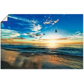 Artland Wandbild »Strand Möwen Meer Sonnenuntergang«, Sonnenaufgang & -untergang, (1 St.), als Alubild, Outdoorbild, Leinwandbild, Poster, Wandaufkleber, blau